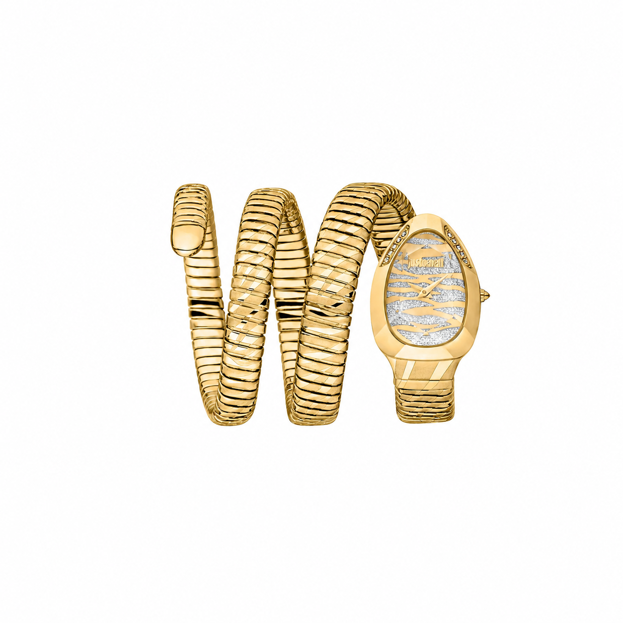 Just Cavalli Signature Snake JC1L226M0025 Silver Glitter Dial Gold-Tone Women's Watch