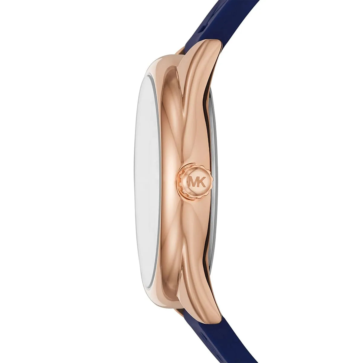 عرض جانبي لساعة Michael Kors MK7140 يوضح الإطار الروز جولد وتصميم جانيل