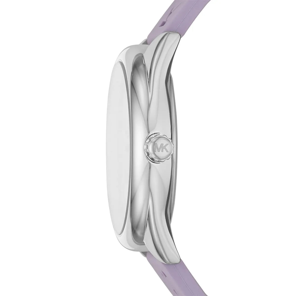 عرض جانبي لساعة Michael Kors MK7143 يوضح الإطار الفضي وتصميم جانيل