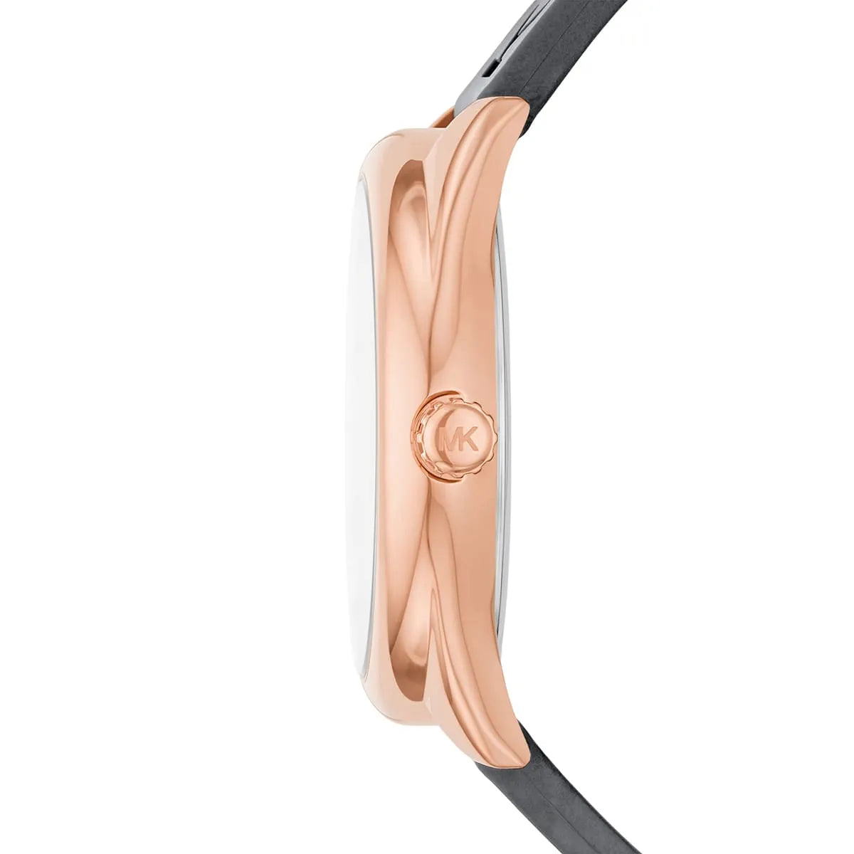 عرض جانبي لساعة Michael Kors MK7314 يوضح الإطار الروز جولد وتصميم جانيل