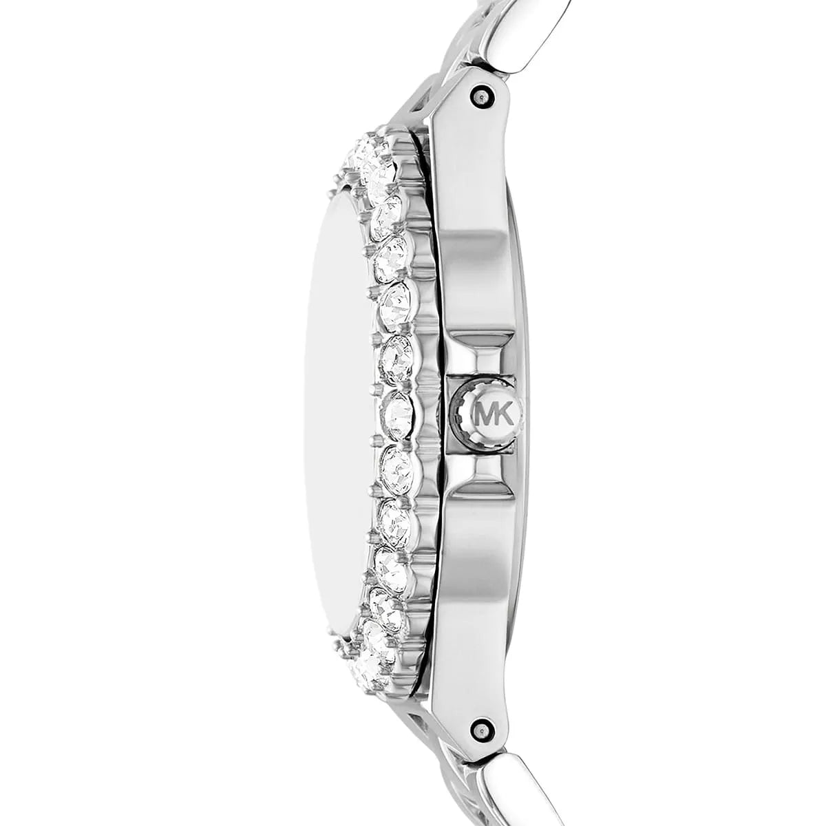 عرض جانبي لساعة Michael Kors MK7397 يوضح بريق السيلفر وتصميم الهيكل القوي
