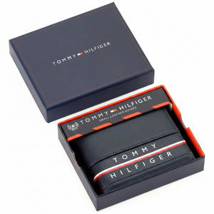 Tommy Hilfiger wallet in an open box on a white background