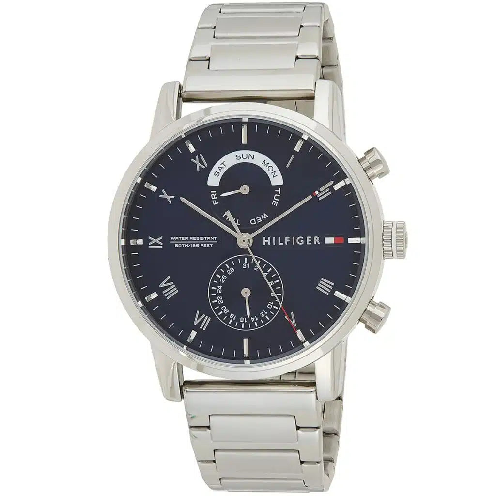 Tommy Hilfiger Kane 1710401 men's watch with silver case blue dial and roman numerals