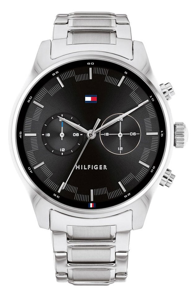 Tommy Hilfiger Daniel 1710419 men's watch with silver stainless steel bracelet and black dial