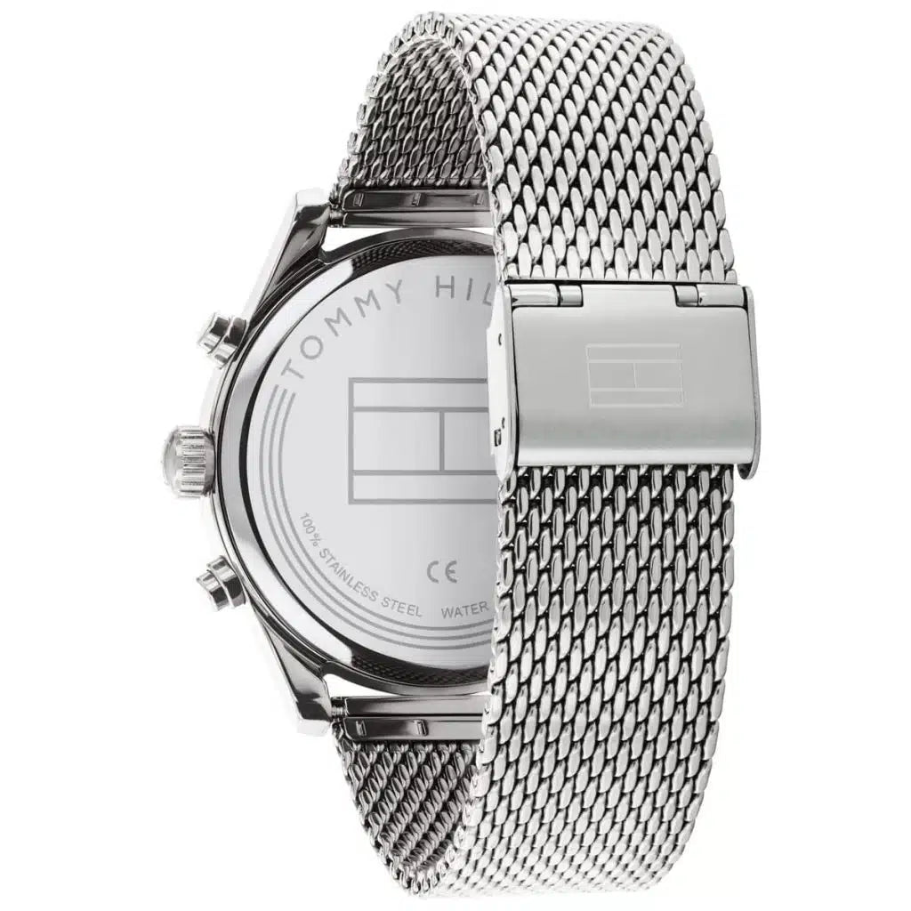 Side profile view of the polished silver case of the Tommy Hilfiger 1710420