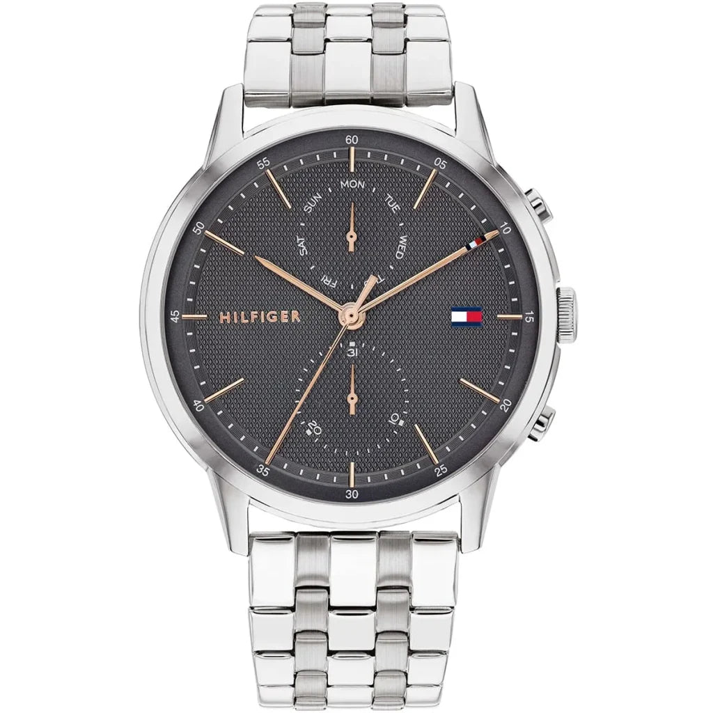 Tommy Hilfiger Easton 1710431 men's watch with silver case grey dial and rose gold accents