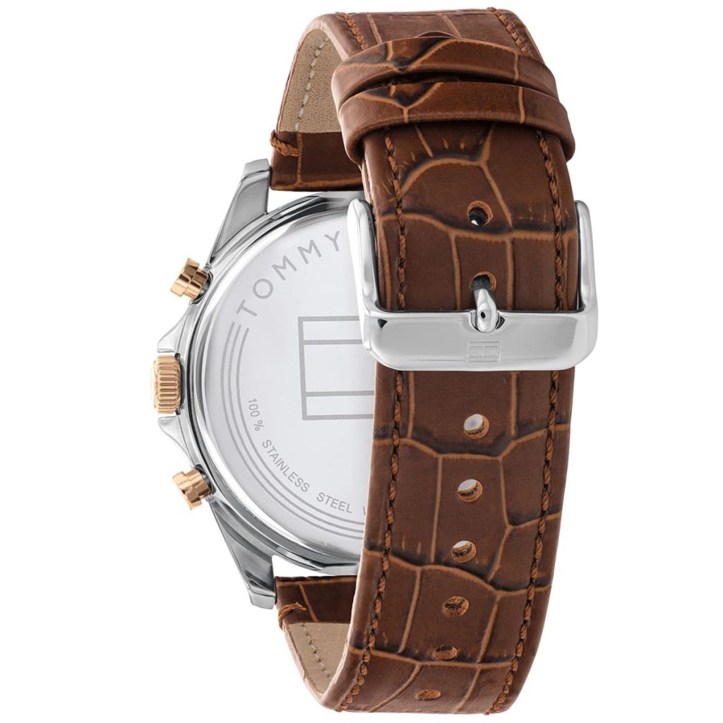 Back view of the Tommy Hilfiger 1710450 watch showing the engraved stainless steel caseback