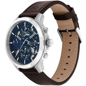 Angled view of the Tommy Hilfiger 1710476 highlighting the polished silver stainless steel case