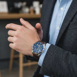 Male model wearing Tommy Hilfiger 1710476 silver watch with a casual outfit