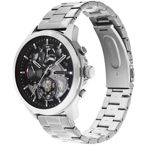 Side view of Tommy Hilfiger 1710477 showing the silver crown and polished case thickness