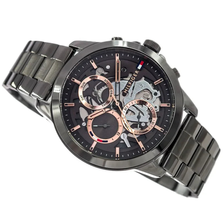 Side profile view of the 11mm gunmetal case of the Tommy Hilfiger 1710479