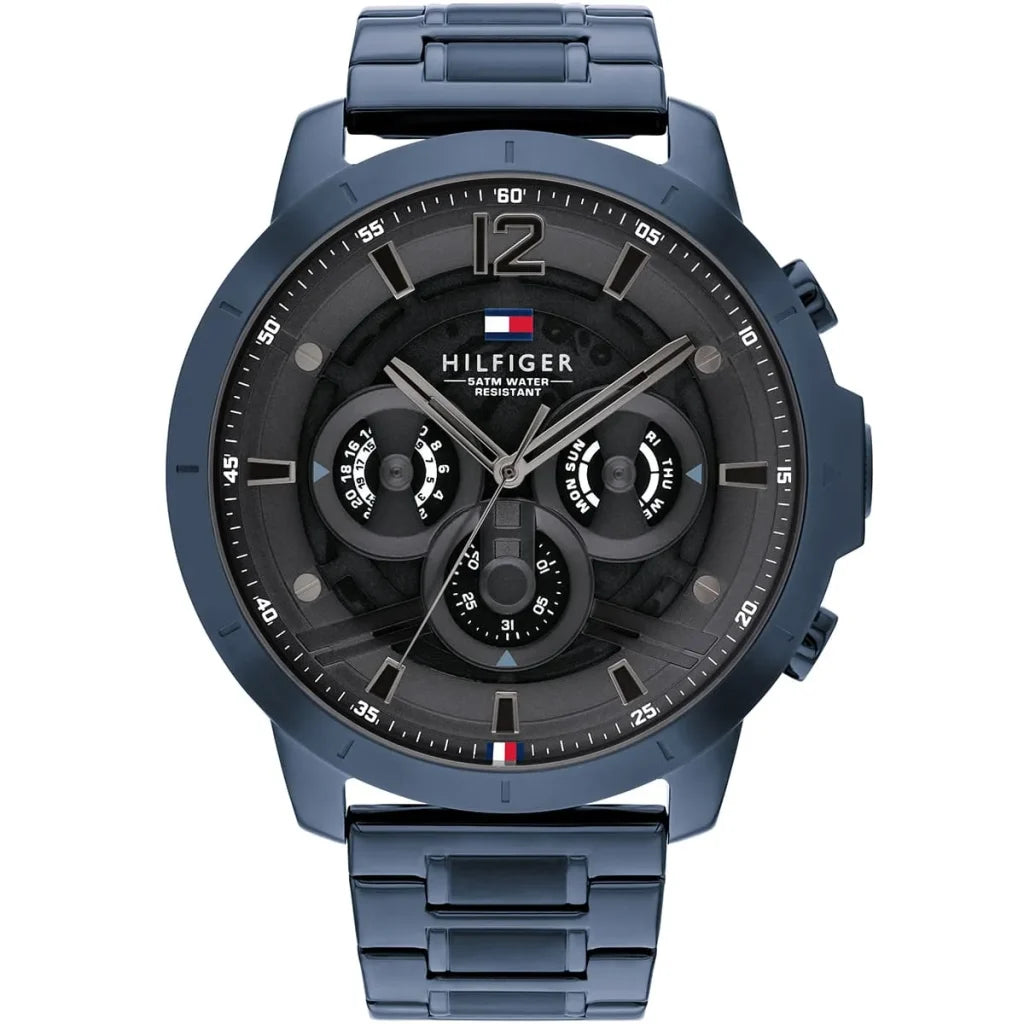 Tommy Hilfiger Luca 1710493 men's oversized watch with blue ion-plated case and grey dial