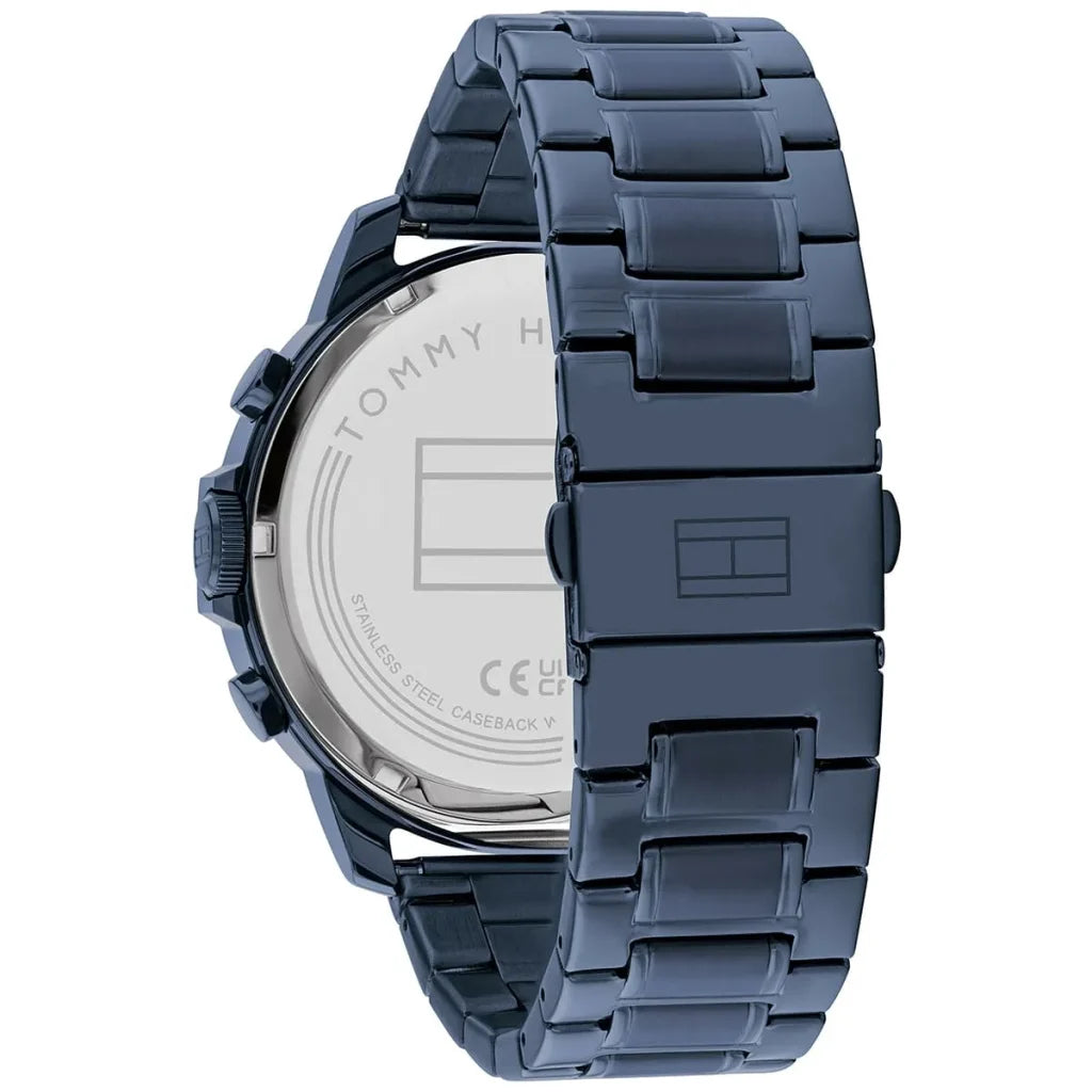 Side profile highlighting the blue stainless steel links of the Tommy Hilfiger 1710493 bracelet