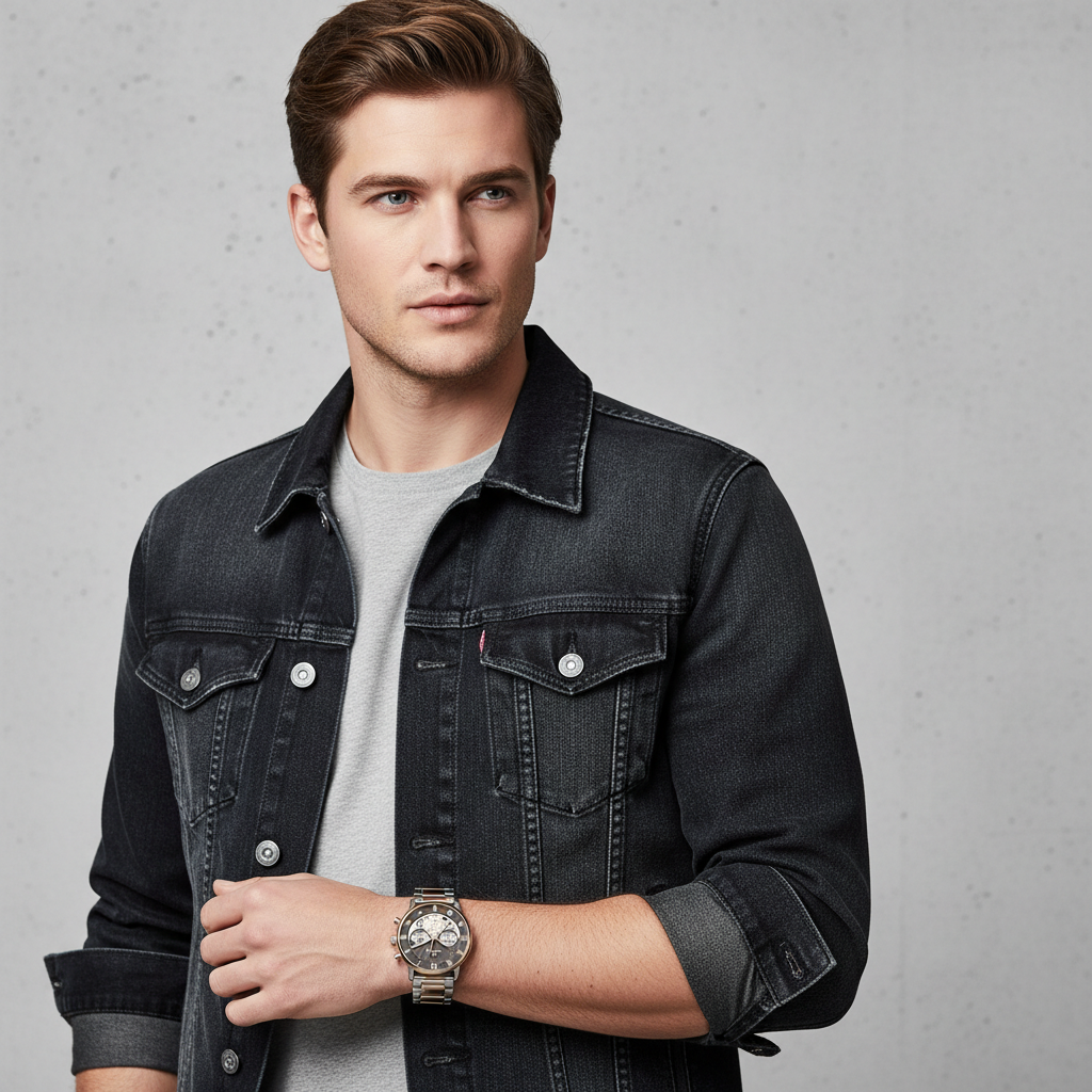 Male model wearing Tommy Hilfiger 1710570 two-tone skeleton watch with a luxury formal outfit