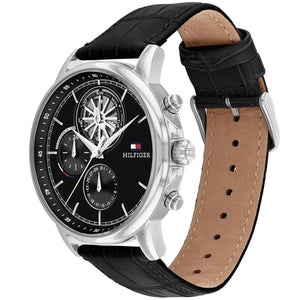 Angled view of the Tommy Hilfiger 1710605 highlighting the polished silver-tone case and crown