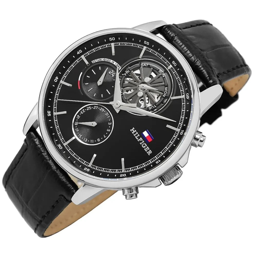Side profile view of the 10.5mm silver case of the Tommy Hilfiger 1710605