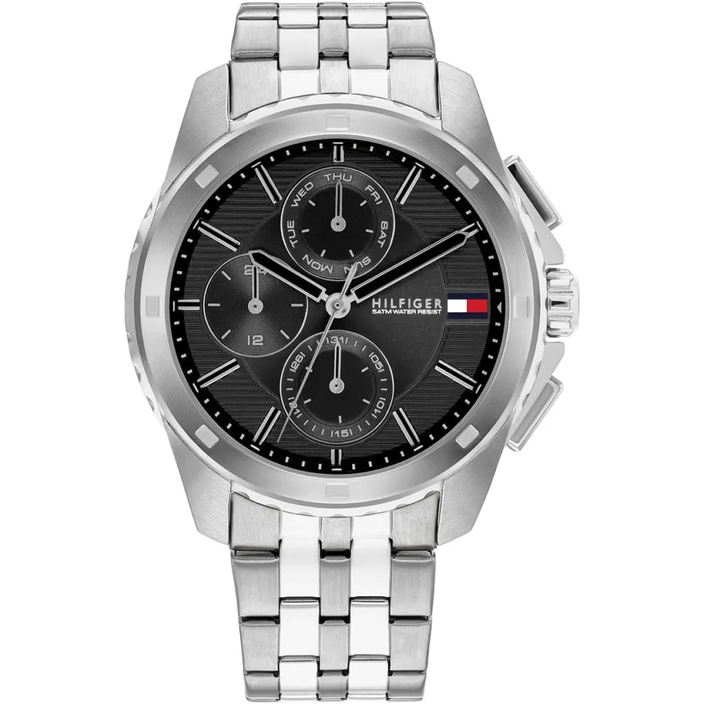 Tommy Hilfiger Walker 1710620 men's multifunction watch with silver case and black dial