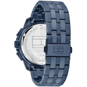 Side profile highlighting the blue ion-plated stainless steel links of Tommy Hilfiger 1710622