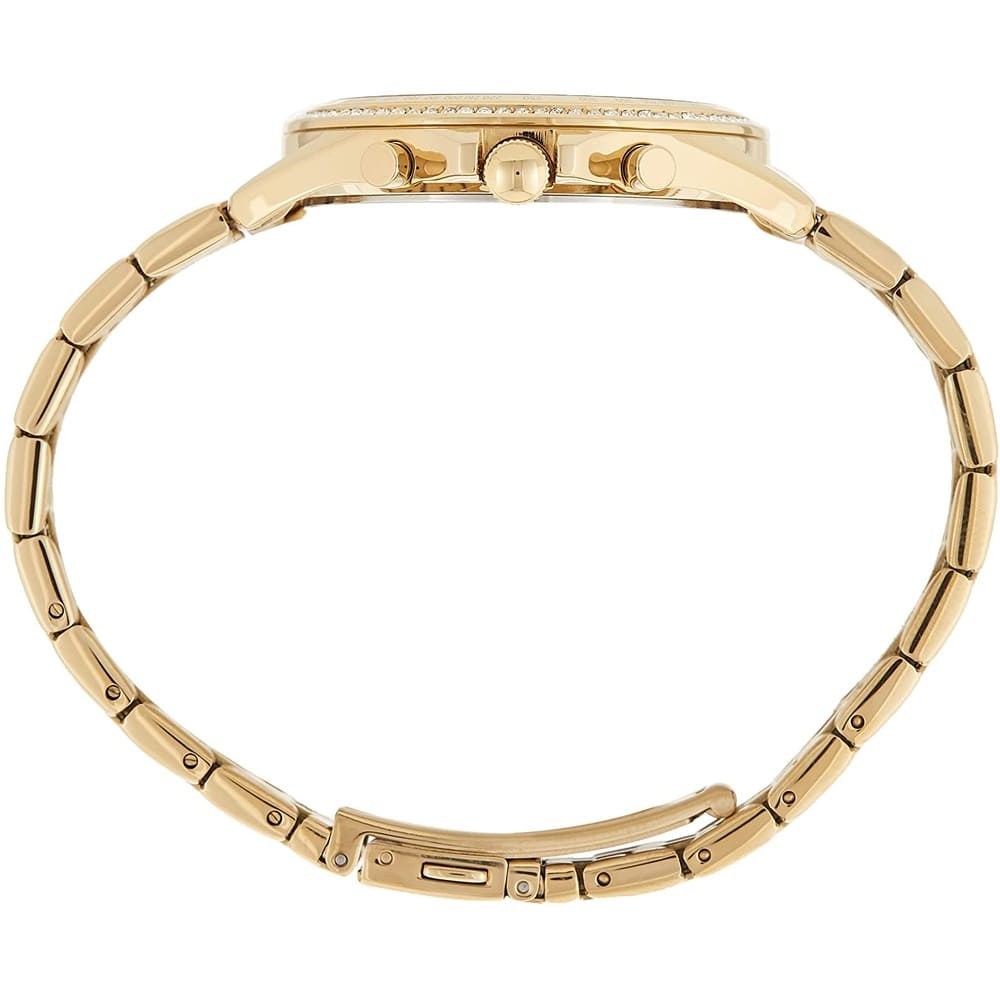 Side profile view showing the slim 9mm case thickness and polished gold finish of the Tommy Hilfiger 1781976