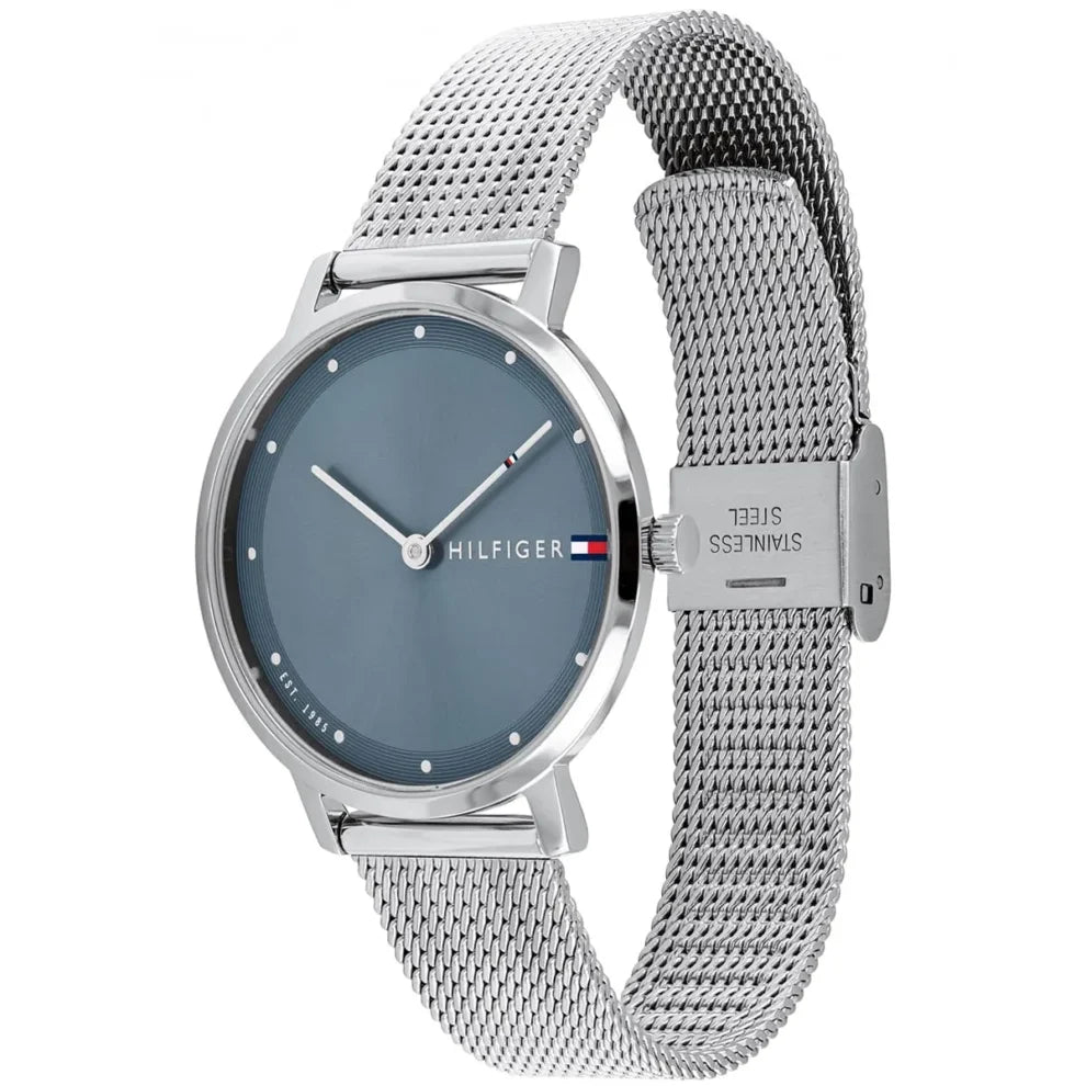 Angled view of the Tommy Hilfiger 1782149 highlighting the ultra-thin silver-tone case