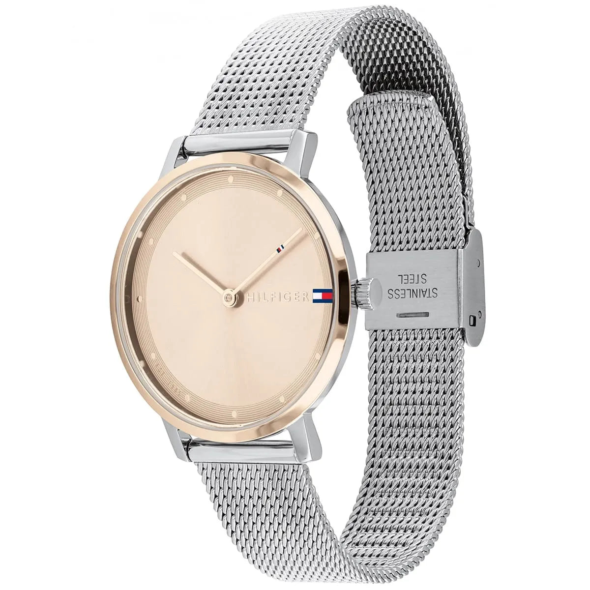 Angled view of the Tommy Hilfiger 1782151 highlighting the thin silver-tone case