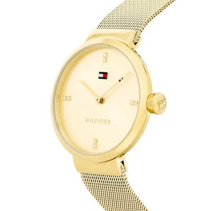 Side profile view of the slim 7mm gold case of the Tommy Hilfiger 1782217