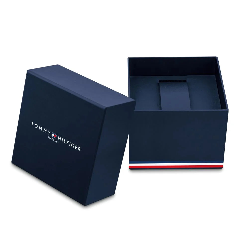 Detailed side view of the rose gold crown on the Tommy Hilfiger 1782218