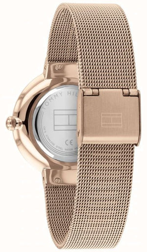 Side profile view of the slim 7mm rose gold case of the Tommy Hilfiger 1782218