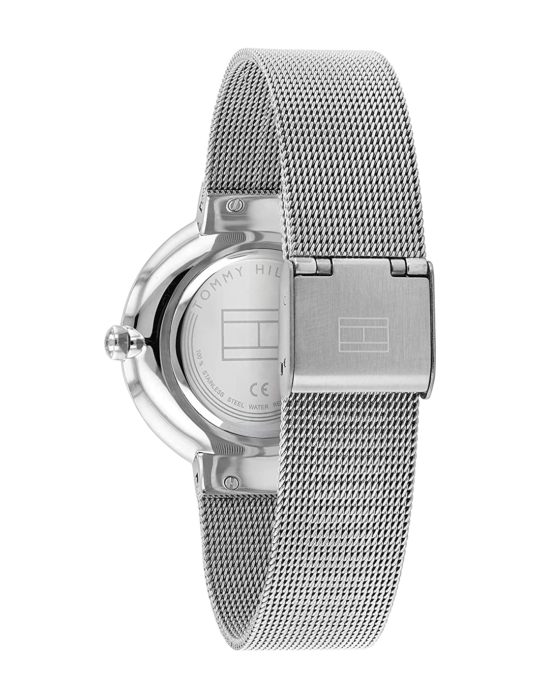 Angled view of the Tommy Hilfiger 1782220 highlighting the polished silver stainless steel case
