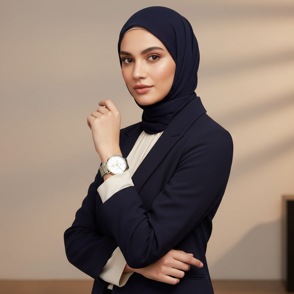 Female model wearing Tommy Hilfiger 1782299 two-tone watch with a smart chic casual outfit