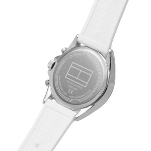 Right side angled view of Tommy Hilfiger 1782388 highlighting the polished gold-tone crystal bezel