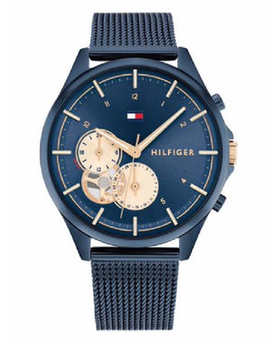 Tommy Hilfiger Quinn 1782418 women's watch with navy blue mesh bracelet and semi-skeleton dial