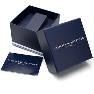Side profile view of the 9.5mm case of the Tommy Hilfiger 1782615 showing gold crown detail