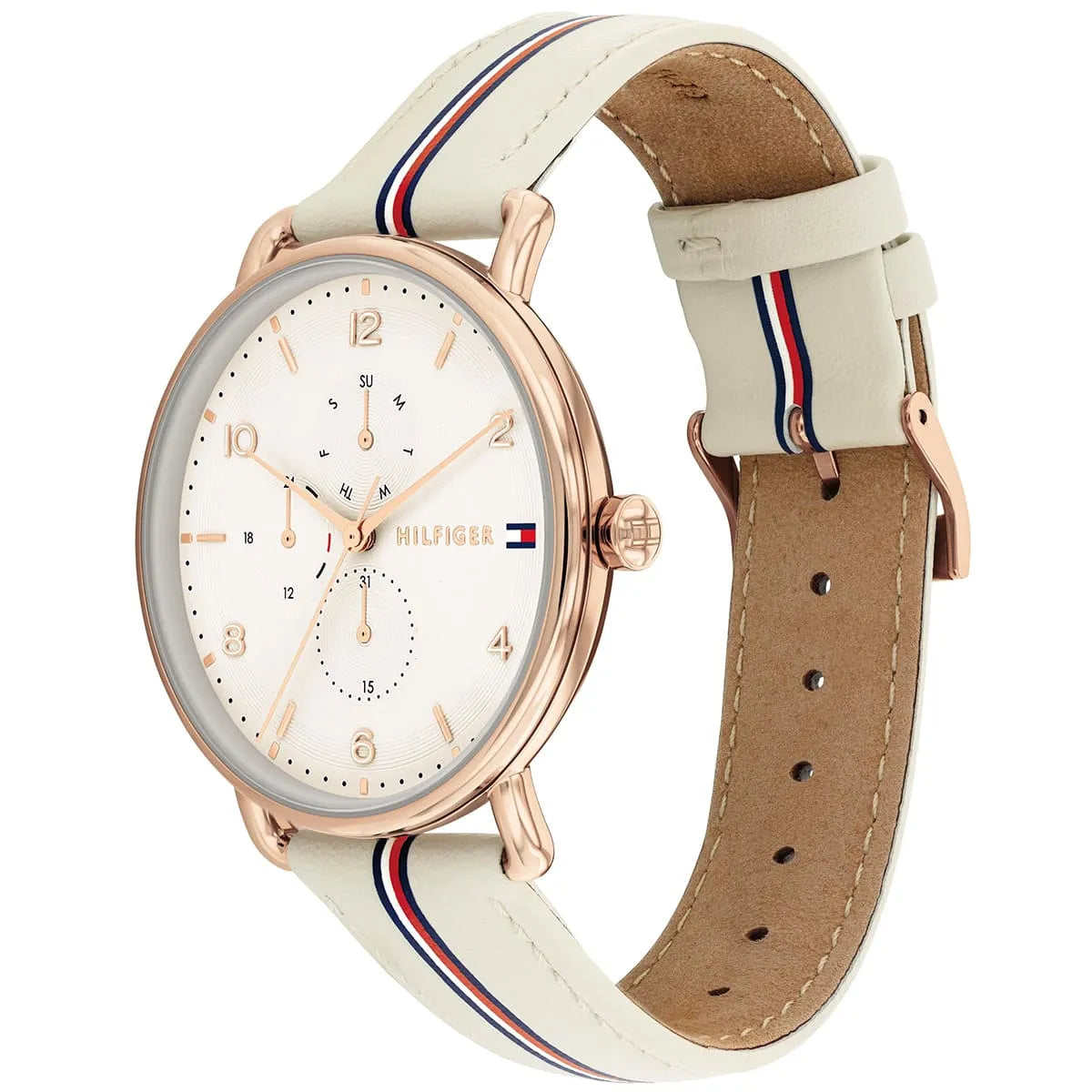 Female model wearing Tommy Hilfiger 1782659 sporty chic watch with a casual outfit