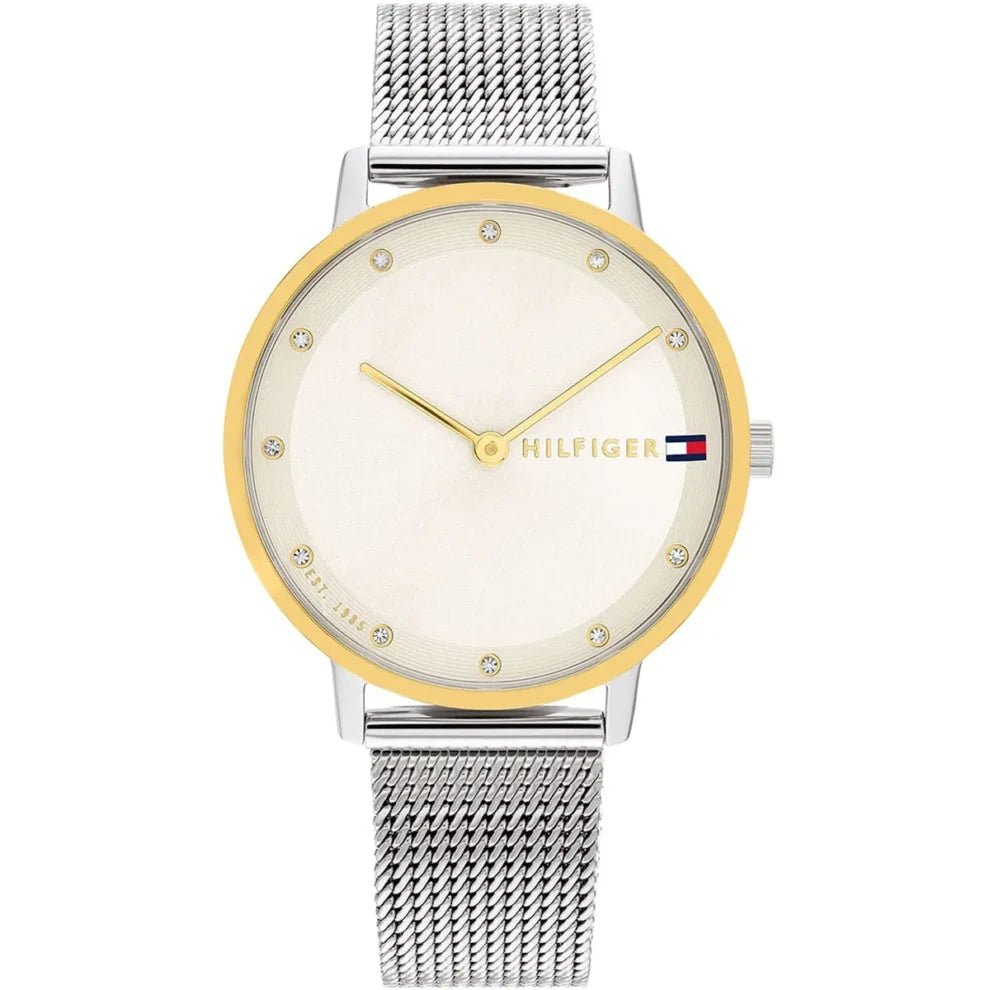 Tommy Hilfiger Pippa 1782667 women's watch with silver mesh bracelet and gold bezel