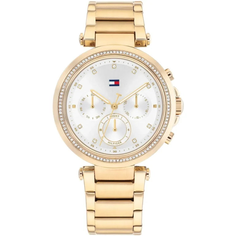 Tommy Hilfiger Emily 1782703 women's watch with gold case silver dial and crystal bezel