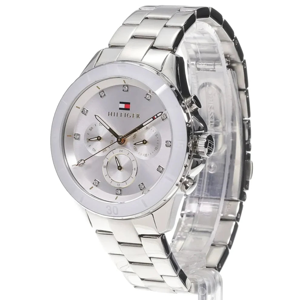 Right side angled view of Tommy Hilfiger 1782707 highlighting the white ceramic bezel
