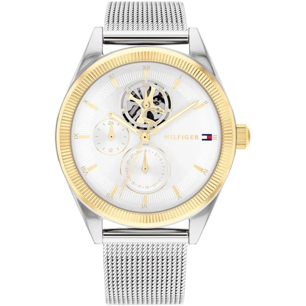Tommy Hilfiger Monica 1782713 women's watch with semi-skeleton dial and silver mesh bracelet