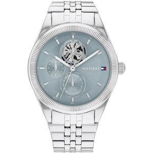 Tommy Hilfiger Monica 1782714 women's watch with light blue semi-skeleton dial and silver bracelet