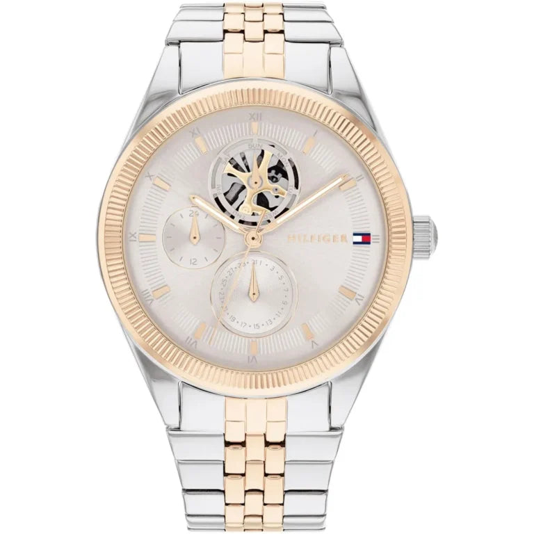 Tommy Hilfiger Monica 1782716 women's watch with semi-skeleton dial and two-tone bracelet