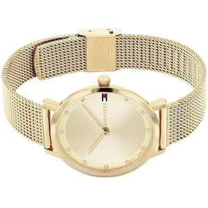 Angled view of the Tommy Hilfiger 1782728 highlighting the ultra-thin gold-tone case