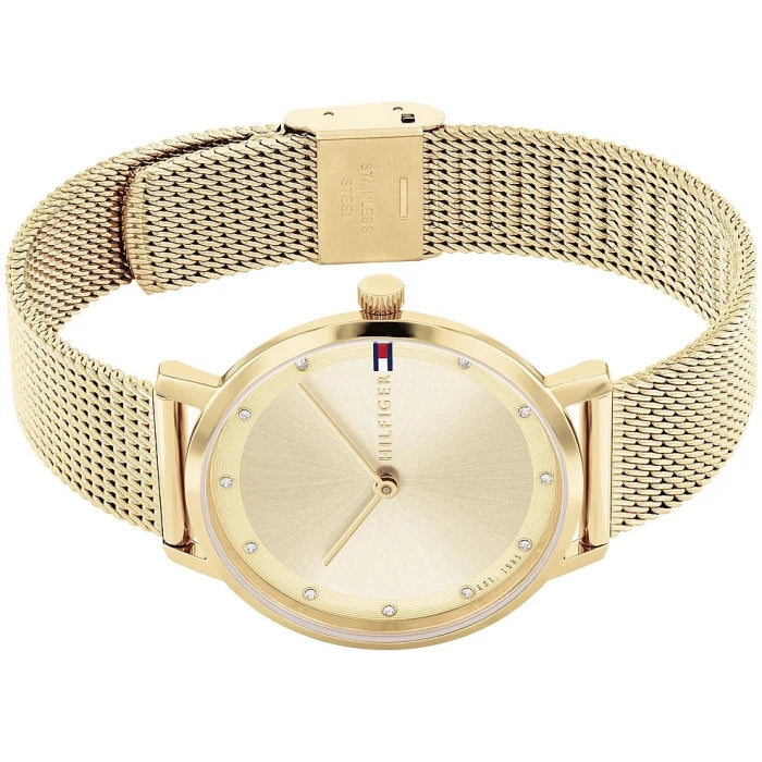Angled view of the Tommy Hilfiger 1782728 highlighting the ultra-thin gold-tone case