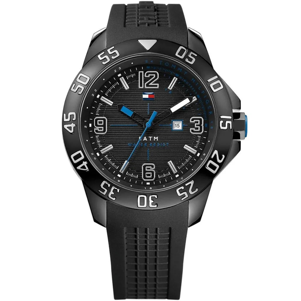 Tommy Hilfiger Cole 1790983 men's watch with black IP case black dial and black silicone strap