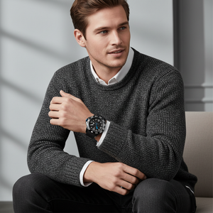Male model wearing Tommy Hilfiger 1790983 black watch with an active sports outfit