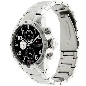 Angled view of the Tommy Hilfiger 1791141 highlighting the thick 14mm silver stainless steel case