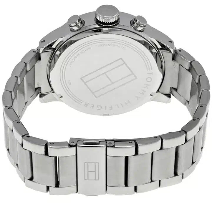 Side profile view of the robust silver case of the Tommy Hilfiger 1791141