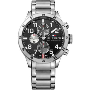 Tommy Hilfiger Trent 1791141 men's watch with heavy silver case black dial and steel bracelet