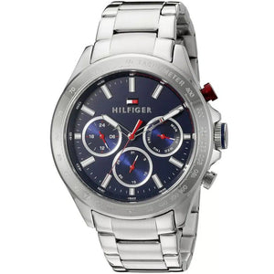 Angled view of the Tommy Hilfiger 1791228 highlighting the polished silver stainless steel case