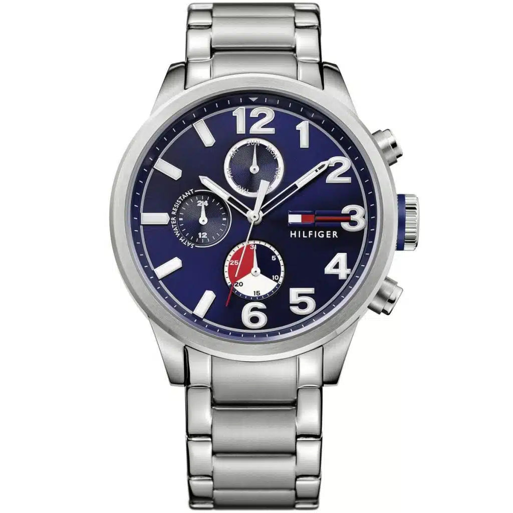 Tommy Hilfiger Jackson 1791242 men's watch with silver case blue dial and large numerals