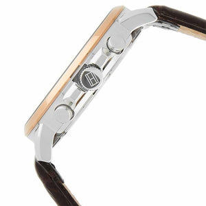 Rose gold tone buckle on the genuine brown leather strap of the Tommy Hilfiger 1791290
